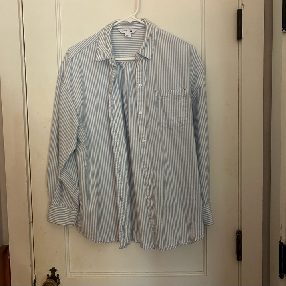 Old Navy Light Blue Striped cotton Boyfriend Shirt